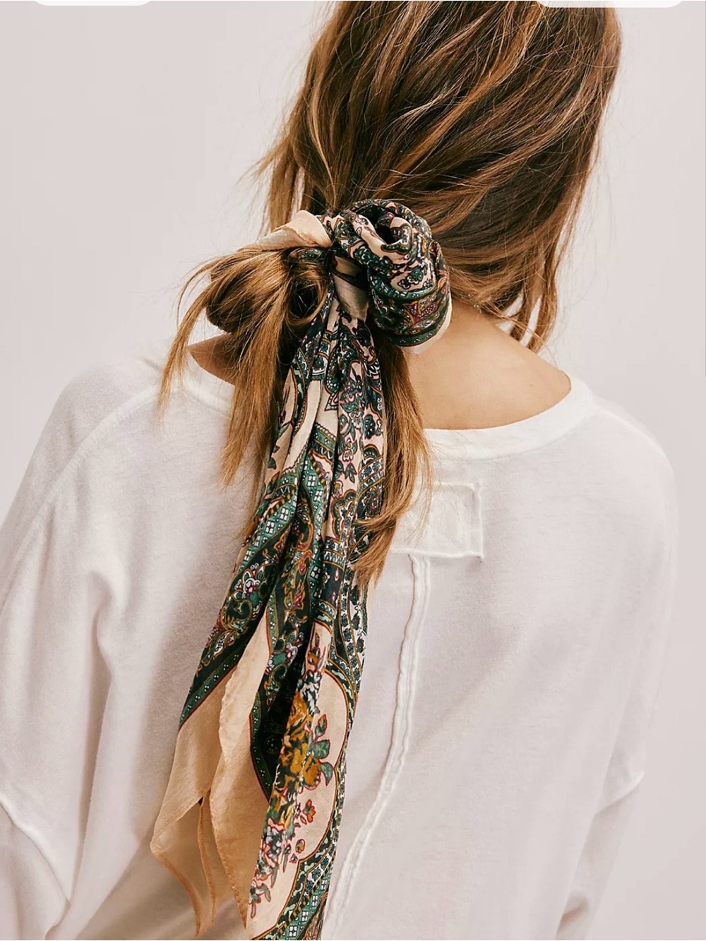 Free People Cream Silk-Feel Paisley Floral Bandana Scarf - Picture 2 of 8